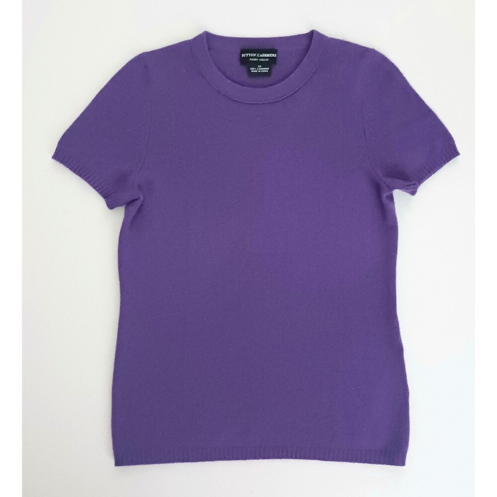 Sutton 100% Cashmere Purple Knit S/S Pullover Sweater Round Neck Sz XS